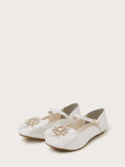 Accessorize White Diamante Bow Strap Ballet Flats
