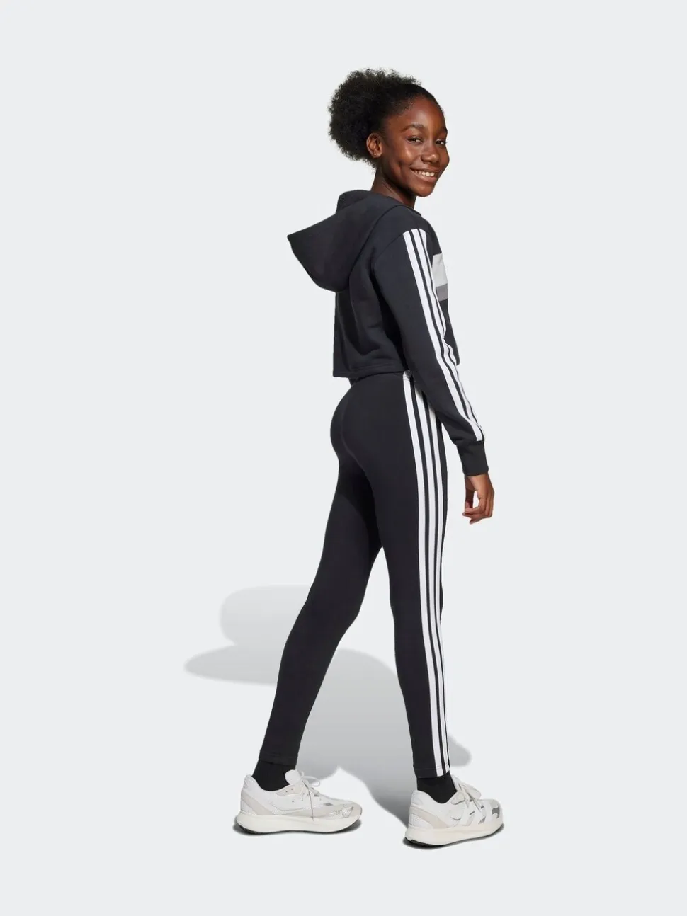 adidas Black Essentials Tiberio 3-Stripes Crop Kids Hoodie and Leggings Set