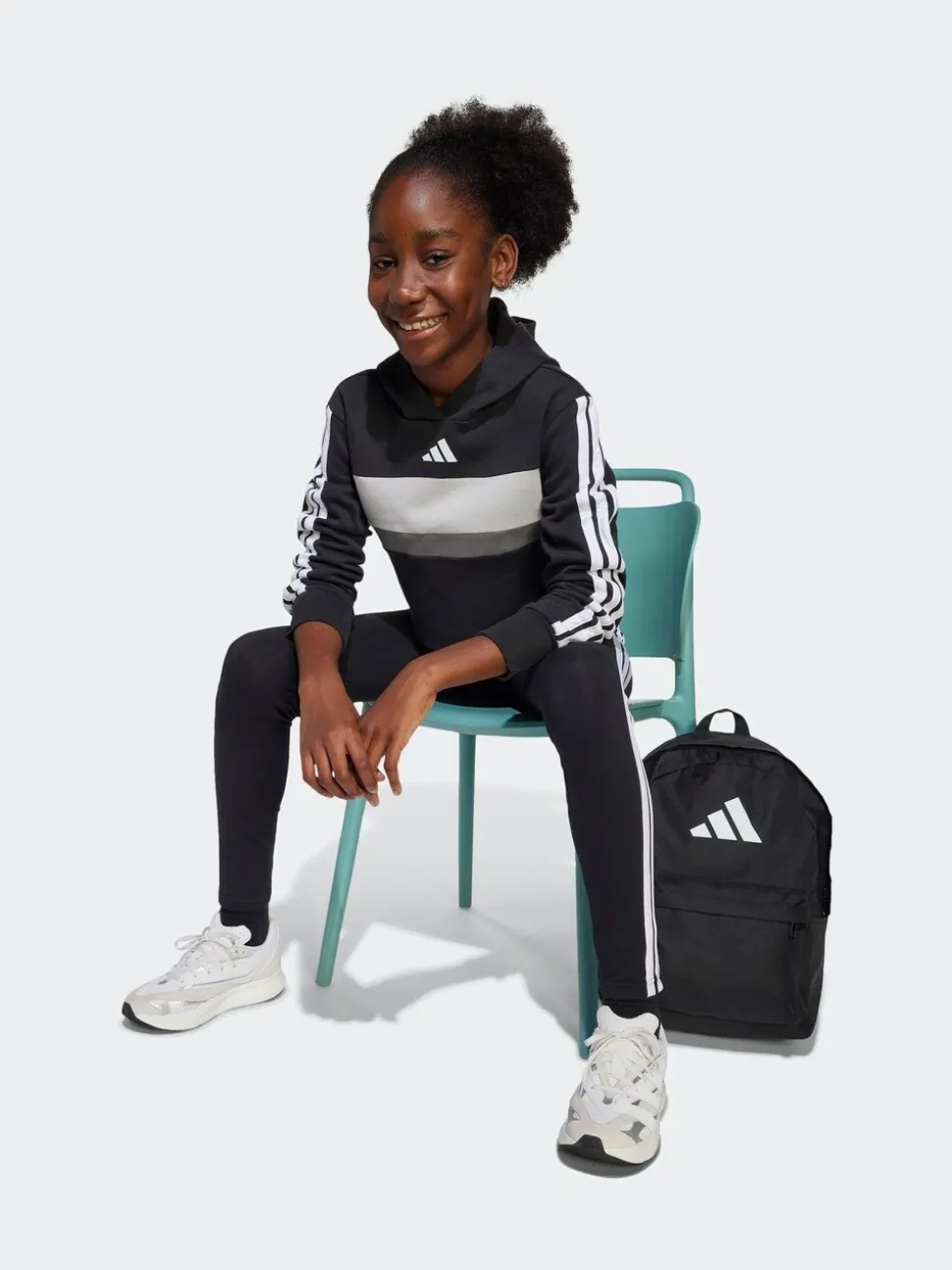 adidas Black Essentials Tiberio 3-Stripes Crop Kids Hoodie and Leggings Set