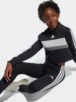 adidas Black Essentials Tiberio 3-Stripes Crop Kids Hoodie and Leggings Set