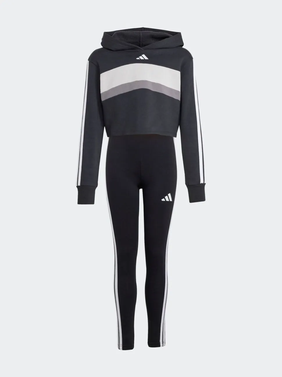 adidas Black Essentials Tiberio 3-Stripes Crop Kids Hoodie and Leggings Set