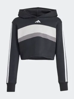adidas Black Essentials Tiberio 3-Stripes Crop Kids Hoodie and Leggings Set