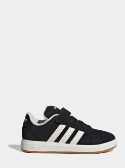 adidas Black Grand Court 00s Suede Elastic Lace Kids Trainers