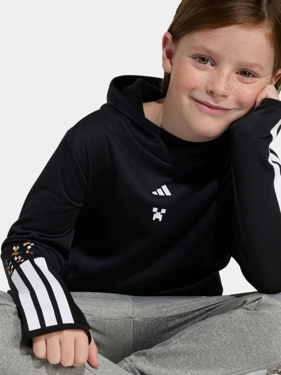adidas Black Minecraft 3 Stripes Little Kids Thermal Hoodie