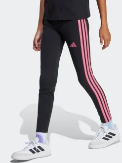 adidas Black/Pink Essentials 3-Stripes Kids Leggings