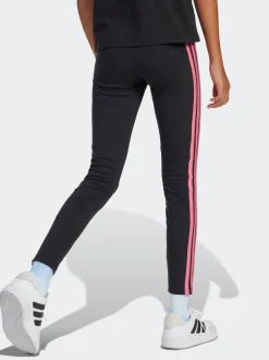 adidas Black/Pink Essentials 3-Stripes Kids Leggings