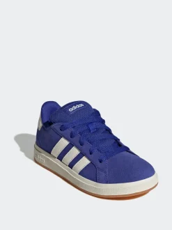 adidas Blue Dark Grand Court 00s Suede Lace Kids Trainers