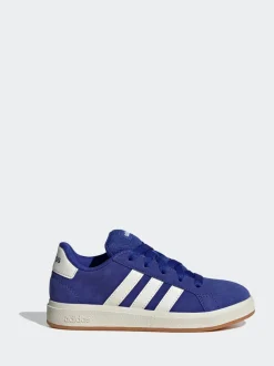 adidas Blue Dark Grand Court 00s Suede Lace Kids Trainers