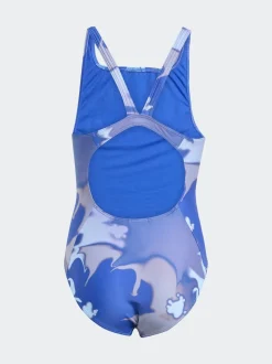 adidas Blue Tie Dye V-Back Kids Swimsuit
