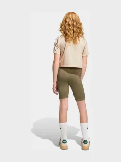 adidas Brown Train Essentials 3-Stripes T-Shirt and Bike Short Set Kids