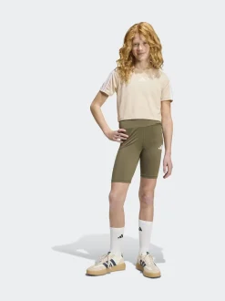 adidas Brown Train Essentials 3-Stripes T-Shirt and Bike Short Set Kids