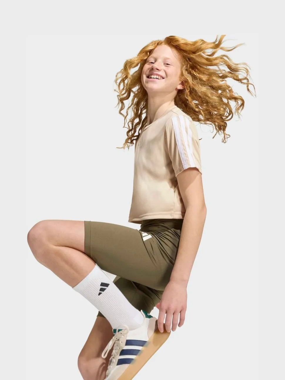 adidas Brown Train Essentials 3-Stripes T-Shirt and Bike Short Set Kids