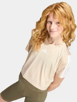 adidas Brown Train Essentials 3-Stripes T-Shirt and Bike Short Set Kids