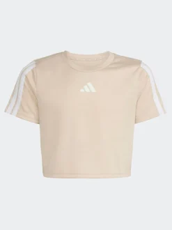 adidas Brown Train Essentials 3-Stripes T-Shirt and Bike Short Set Kids