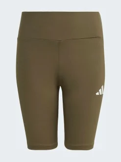 adidas Brown Train Essentials 3-Stripes T-Shirt and Bike Short Set Kids