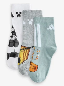 adidas Green Little Kids Minecraft Crew Socks 3 Pack