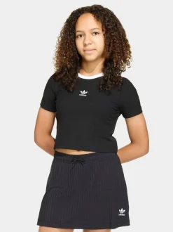 adidas Originals Black Crop Mini Rib T-Shirt
