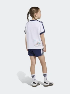 adidas Originals White Disney Alice in Wonderland Top and Shorts Little Kids Set