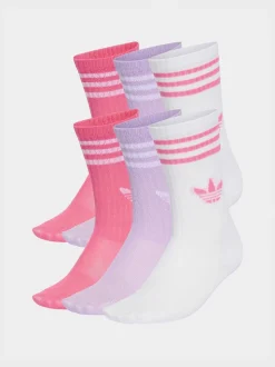 adidas White 6 Pack Kids 3-Stripe Crew Socks 6 Pack