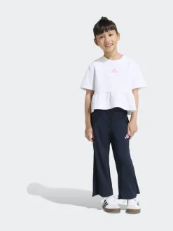 adidas White Peplum T-Shirt and Wide Rib Jogger Little Kids Set