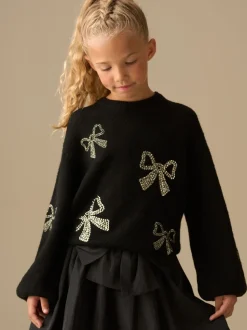 Angel & Rocket Black Anna Sequin Bow Jumper