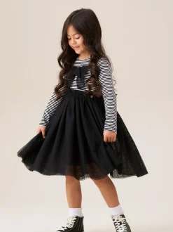 Angel & Rocket Black Carrie Stripe Mesh Skirt Dress