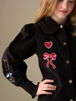 Angel & Rocket Black Connie Embroidered Cord Shirt Dress