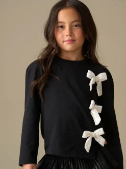 Angel & Rocket Black Eliza Asymmetric Bow Long Sleeves Top