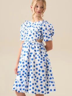Angel & Rocket Blue Amara Blue Puff Sleeve Spot Dress