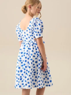Angel & Rocket Blue Amara Blue Puff Sleeve Spot Dress