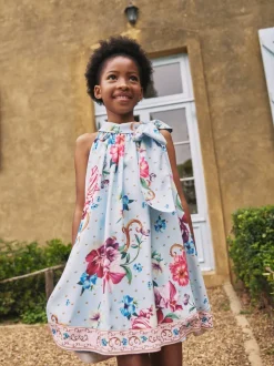 Angel & Rocket Blue Amelia White Bow Swing Dress