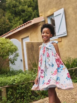 Angel & Rocket Blue Amelia White Bow Swing Dress