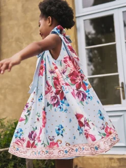 Angel & Rocket Blue Amelia White Bow Swing Dress