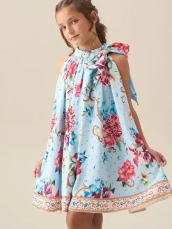 Angel & Rocket Blue Amelia White Bow Swing Dress