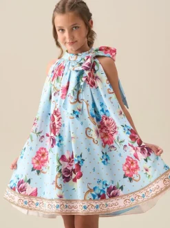 Angel & Rocket Blue Amelia White Bow Swing Dress