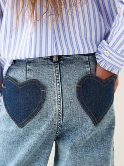 Angel & Rocket Blue Brooke Wide Leg Heart Print Pocket Jeans