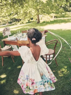 Angel & Rocket Cream 100% Cotton Border Print Emillie Tie Sash Dress