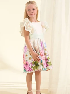 Angel & Rocket Cream 100% Cotton Border Print Emillie Tie Sash Dress