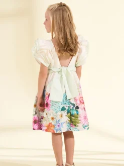 Angel & Rocket Cream 100% Cotton Border Print Emillie Tie Sash Dress