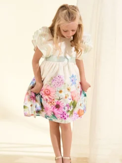 Angel & Rocket Cream 100% Cotton Border Print Emillie Tie Sash Dress