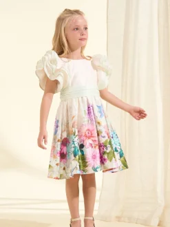 Angel & Rocket Cream 100% Cotton Border Print Emillie Tie Sash Dress