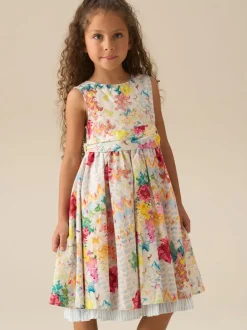 Angel & Rocket Cream Seren Print Stripe Sash Waist Dress