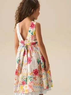 Angel & Rocket Cream Seren Print Stripe Sash Waist Dress