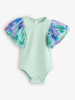 Angel & Rocket Green Lois Mint Floral Tutu And Frill Sleeve Bodysuit Set