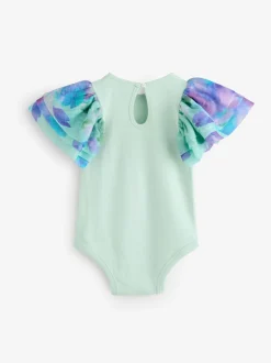 Angel & Rocket Green Lois Mint Floral Tutu And Frill Sleeve Bodysuit Set