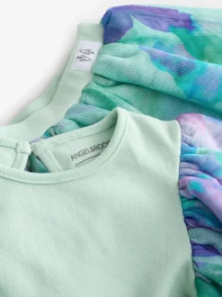 Angel & Rocket Green Lois Mint Floral Tutu And Frill Sleeve Bodysuit Set