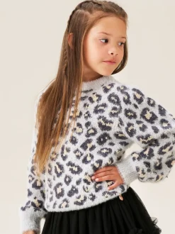 Angel & Rocket Grey Ginny Leopard Print Eyelash Jumper