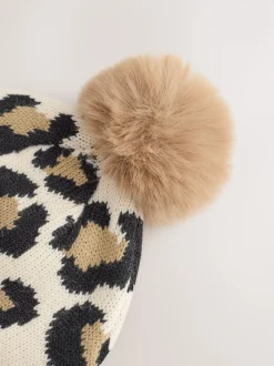 Animal Baby Print Knitted Pom Hat (0mths-2yrs)