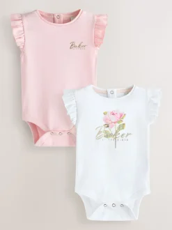 Baker by Ted Baker 2 Pack White/Pink Frill Bodysuits
