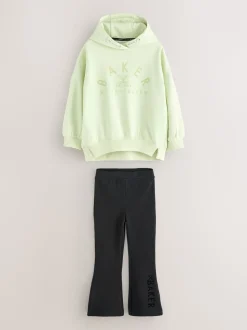 Baker by Ted Baker 2 Piece Lime Green Boxy Flock Print Hoodie and Flare Set